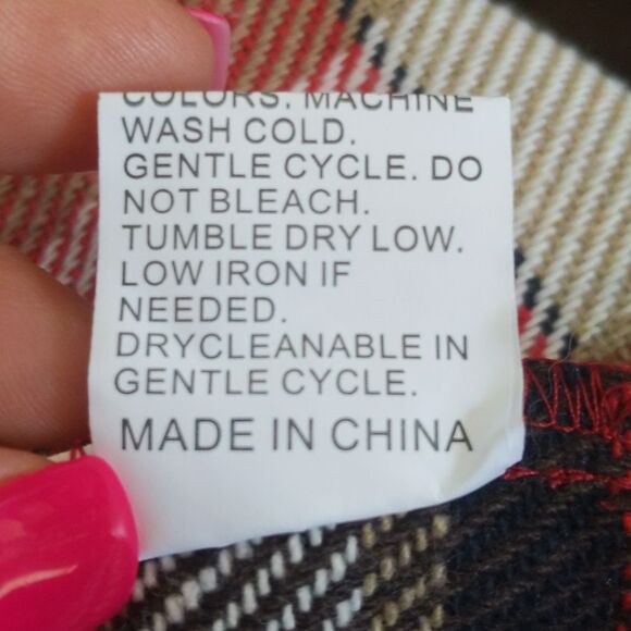 Automet long plaid shacket, button up jacket, flannel, red black cream, M - Picture 8 of 8